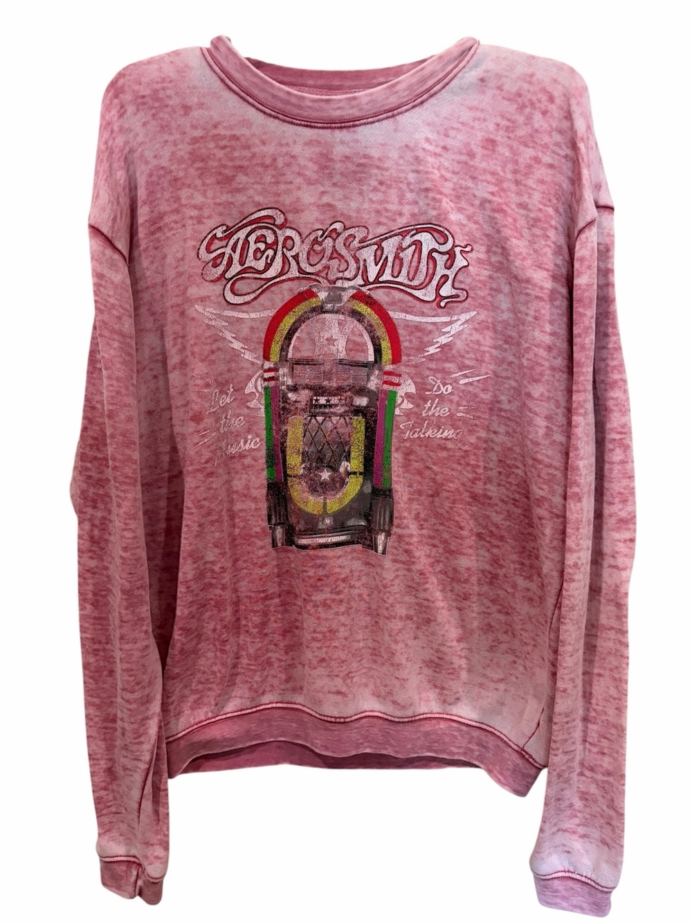 Aerosmith Graphic Jukebox Sweatshirt - pink burnout Cozy Pullover size large